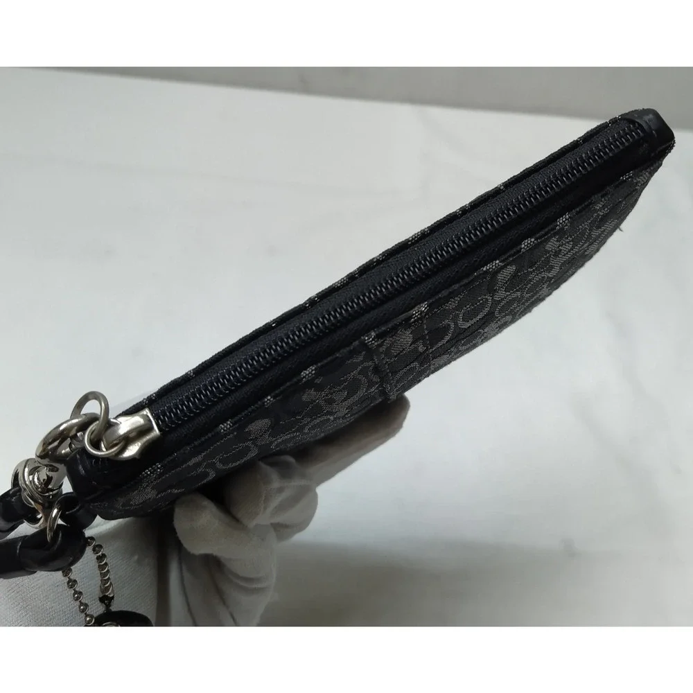 Coach Signature Black Canvas Zipper Closure Wristlet - Coin Wallet